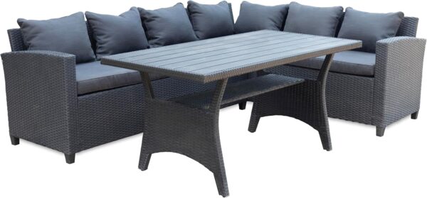 Stockholm Black 6 Seater Rattan Corner Lounge Set - Image 2
